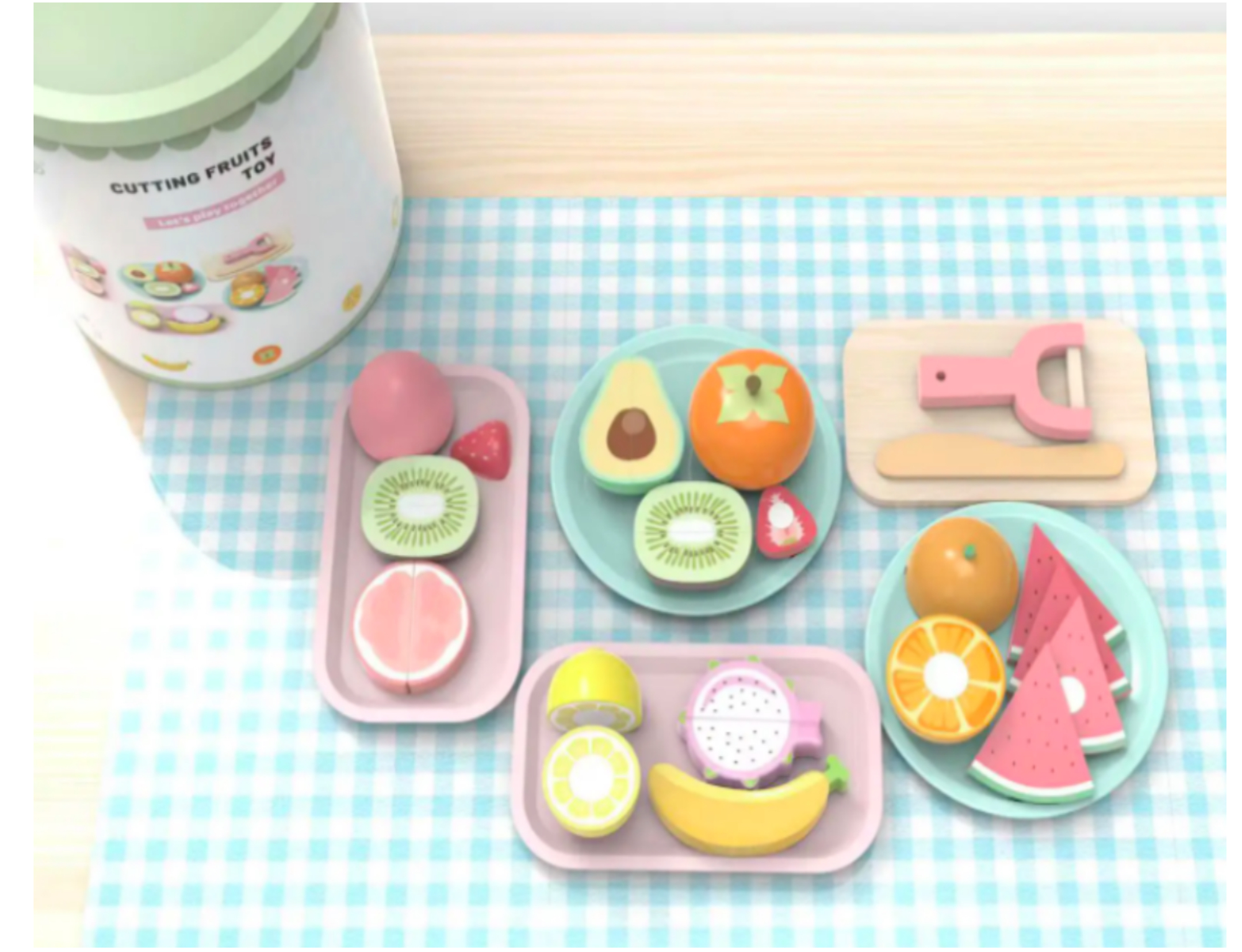 Balde de picnic y Frutas para Cortar