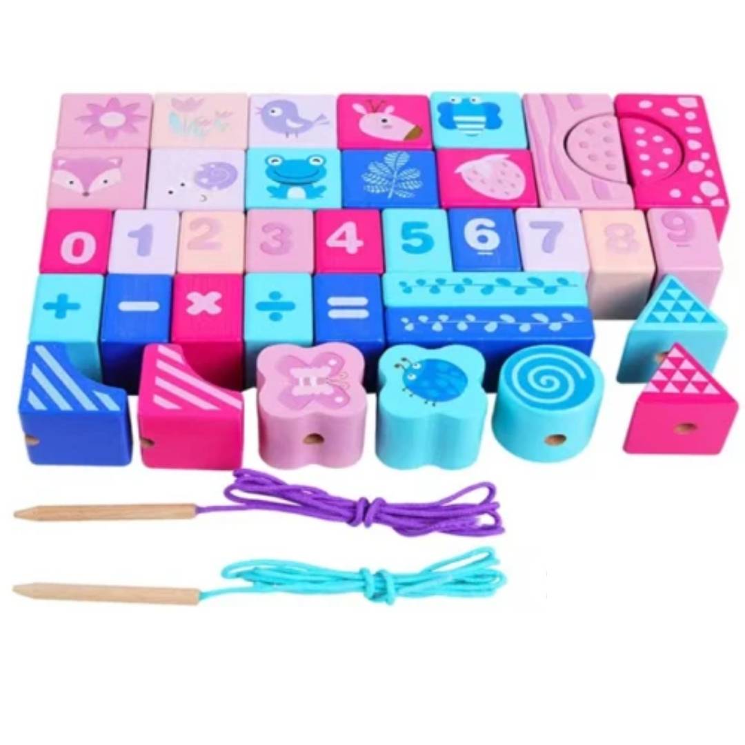 Set de Bloques Educativos para Enhebrar y Construir